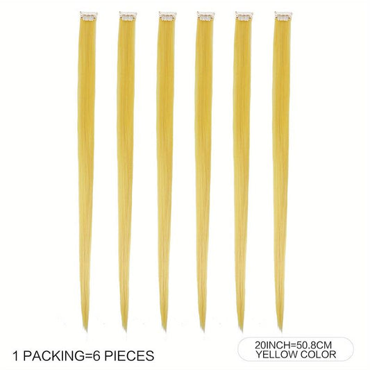 6 pcs Multicolored Clip In Hair Extensions for Parties Halloween and Cosplay