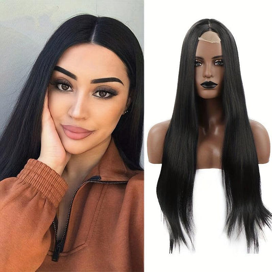 Long Straight Lace Front Wig Middle Part Silky Synthetic Wig For Women