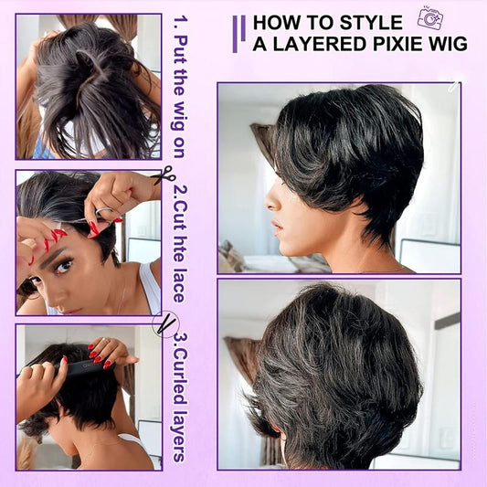 15 24 Cm Short Pixie Cut Human Hair Bob Wigs Natural Look