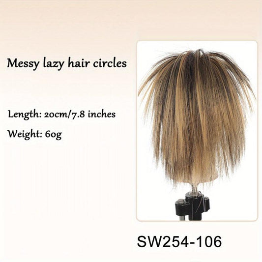 Chicken Feather Shuttlecock Head Wig Messy Straight Hair Buns Updo