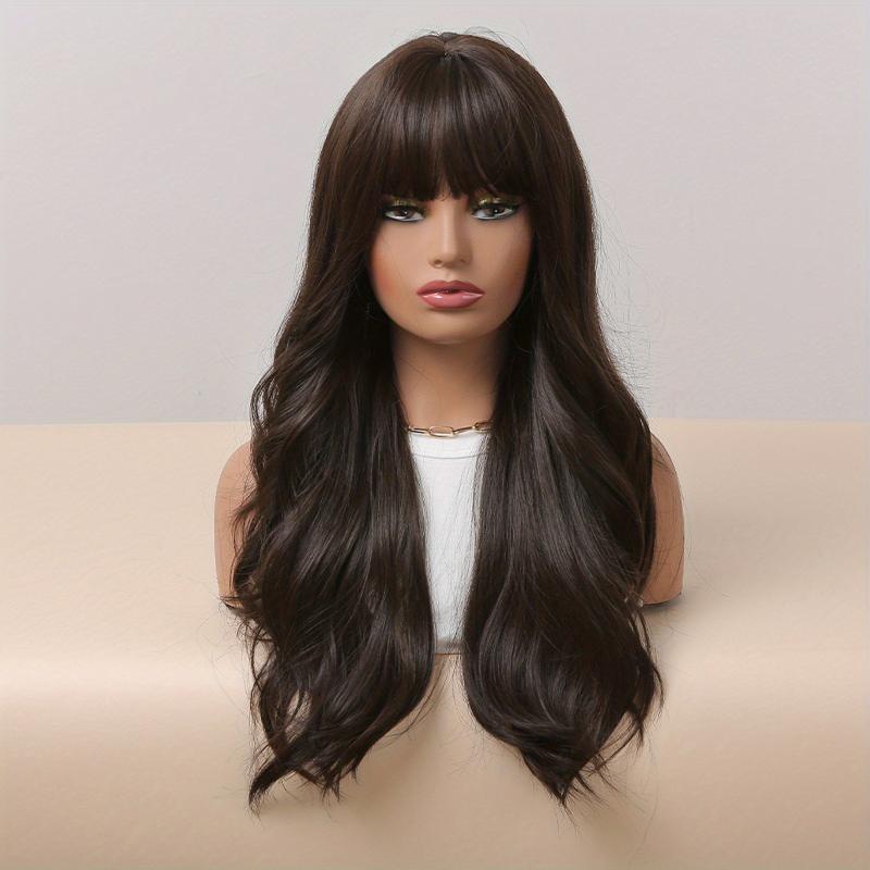 Wine Red 66cm Long Wavy Hair Wig with Bangs