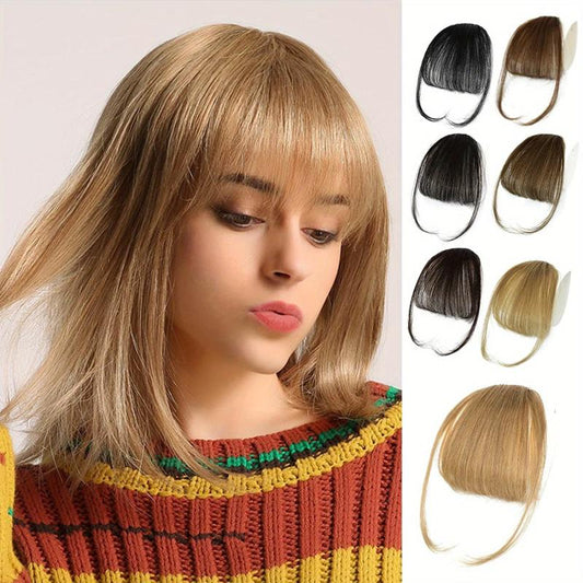 100% Human Hair Clip In Bangs Medium Brown Wispy Fringe for Women