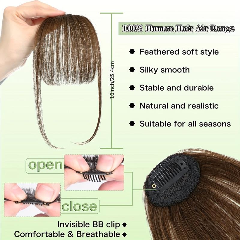 100% Human Hair Clip In Bangs Medium Brown Wispy Fringe for Women