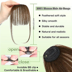 100% Human Hair Clip In Bangs Medium Brown Wispy Fringe for Women