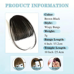 100% Human Hair Clip In Bangs Medium Brown Wispy Fringe for Women
