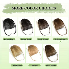 100% Human Hair Clip In Bangs Medium Brown Wispy Fringe for Women