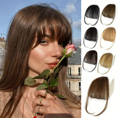 100% Human Hair Clip In Bangs Medium Brown Wispy Fringe for Women