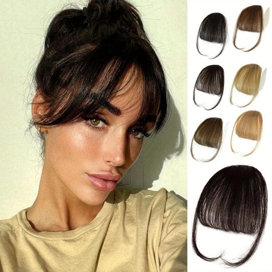 100% Human Hair Clip In Bangs Medium Brown Wispy Fringe for Women