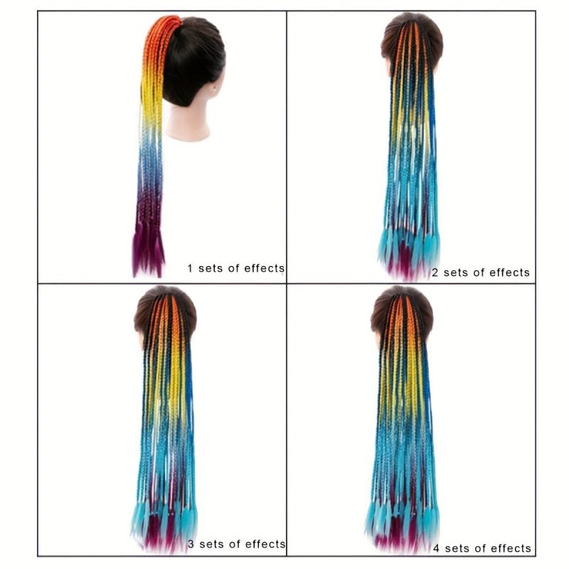 12 Pack Long Braid Hair Extensions with Elastic Bands - Rainbow Braids