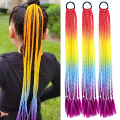 12 Pack Long Braid Hair Extensions with Elastic Bands - Rainbow Braids