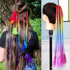 12 Pack Long Braid Hair Extensions with Elastic Bands - Rainbow Braids
