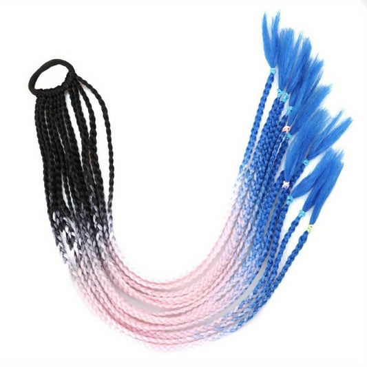 12 Pack Long Braid Hair Extensions with Elastic Bands - Rainbow Braids