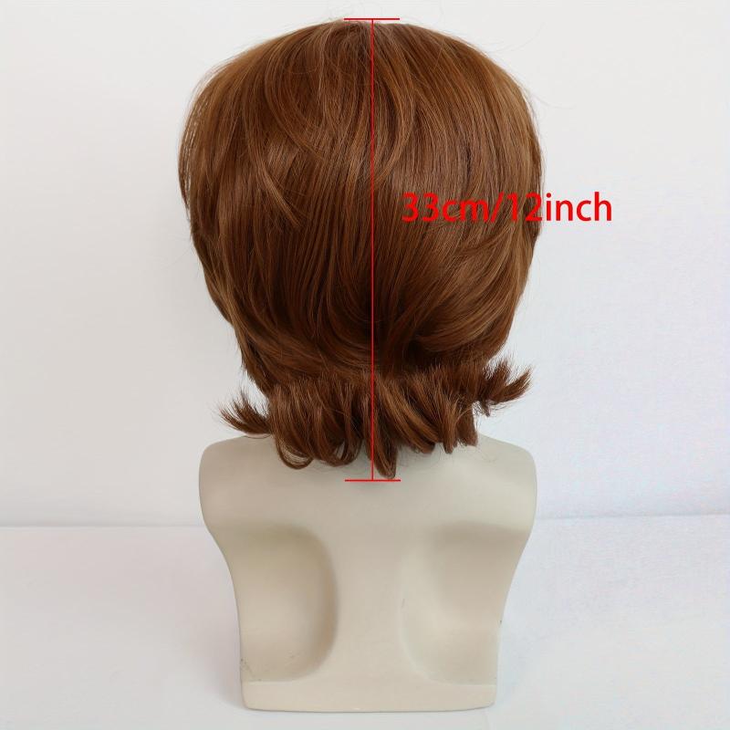 Men's Short Wavy Brown Wig 70s 80s Mullet Rocker Costume Wig