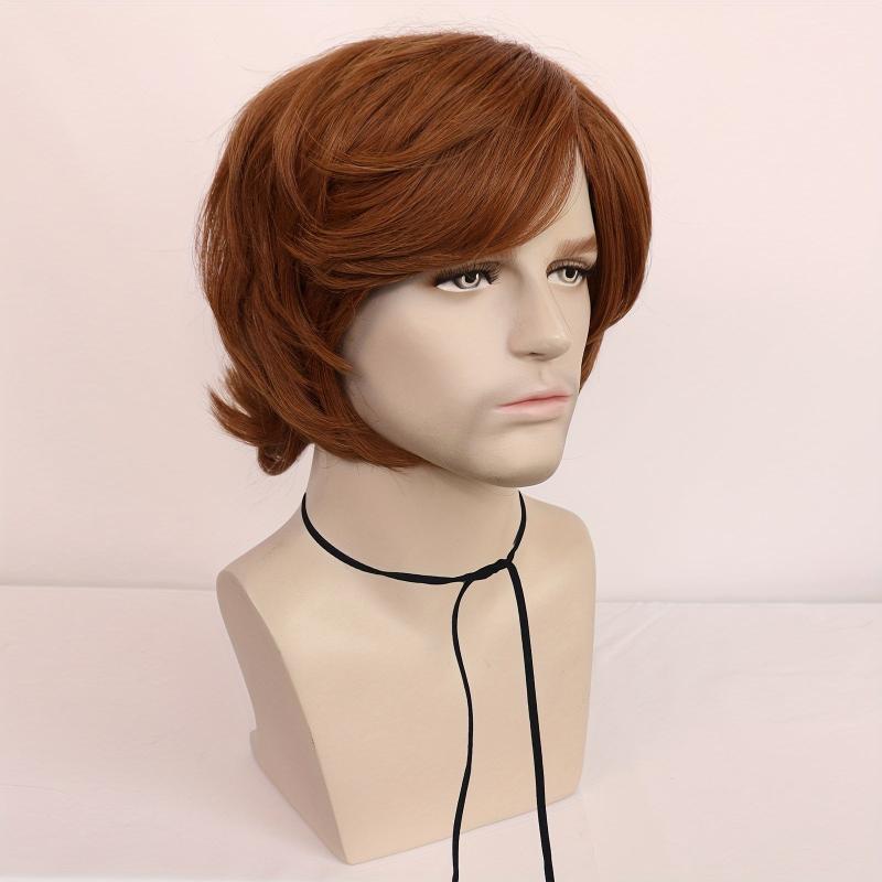 Men's Short Wavy Brown Wig 70s 80s Mullet Rocker Costume Wig