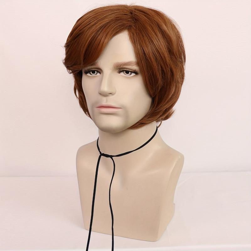 Men's Short Wavy Brown Wig 70s 80s Mullet Rocker Costume Wig