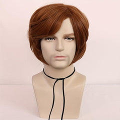 Men's Short Wavy Brown Wig 70s 80s Mullet Rocker Costume Wig