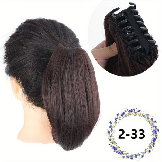 Short Curly Ponytail Extension Claw Hair Piece 10 Inch Synthetic Light Brown