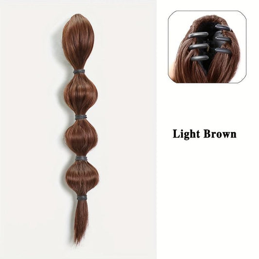 Long Bubble Ponytail Extensions Synthetic Clip In Hair Natural Look