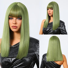 72 Cm Green Wig with Bangs for Women - Holiday Party or Cosplay