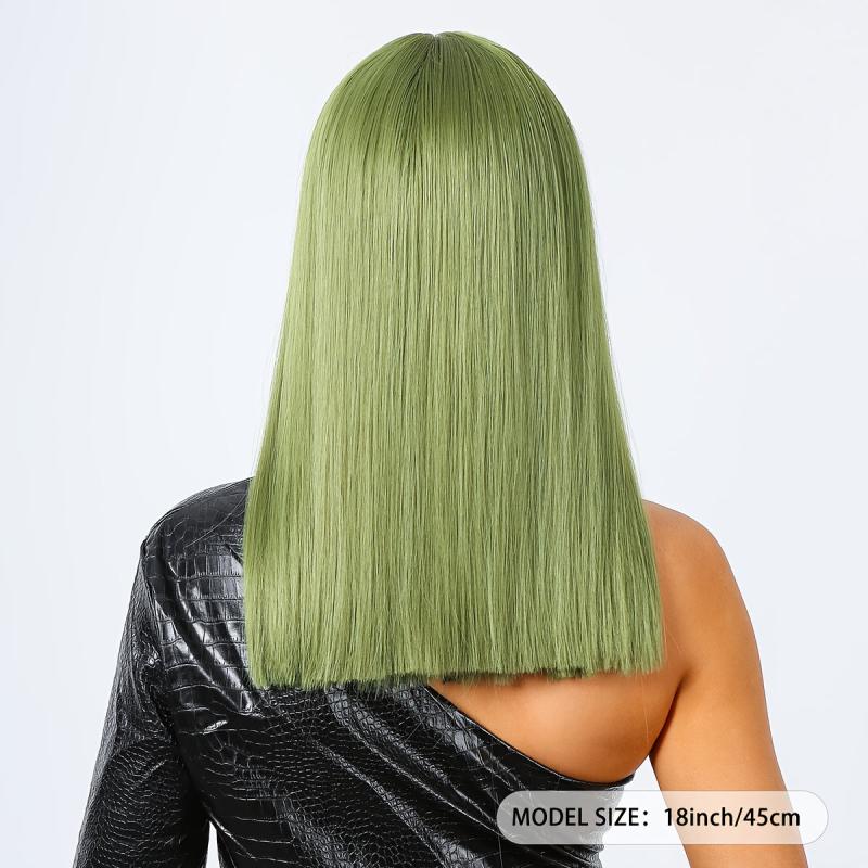72 Cm Green Wig with Bangs for Women - Holiday Party or Cosplay
