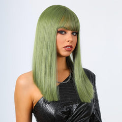 72 Cm Green Wig with Bangs for Women - Holiday Party or Cosplay