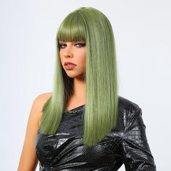 72 Cm Green Wig with Bangs for Women - Holiday Party or Cosplay