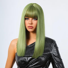 72 Cm Green Wig with Bangs for Women - Holiday Party or Cosplay