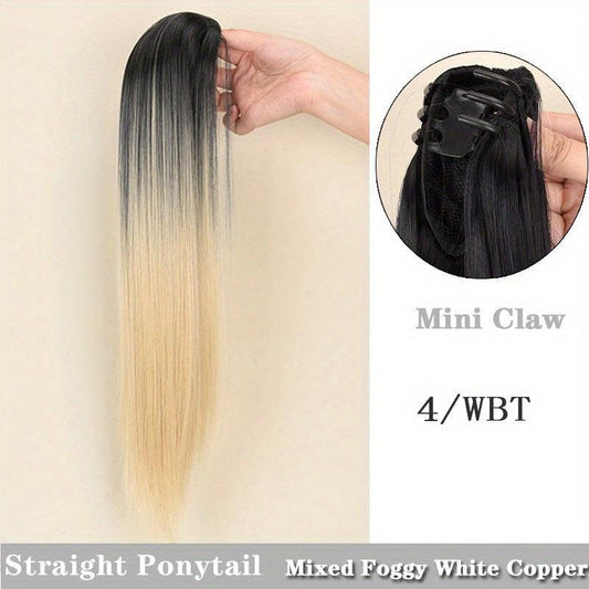 Ombre Straight Ponytail Extensions Mini Claw Clip In Synthetic Fiber Hairpieces