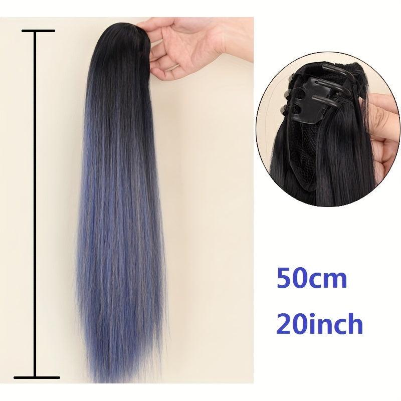 Ombre Straight Ponytail Extensions Mini Claw Clip In Synthetic Fiber Hairpieces