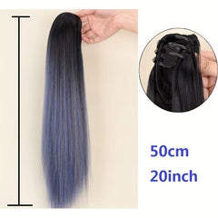 Ombre Straight Ponytail Extensions Mini Claw Clip In Synthetic Fiber Hairpieces