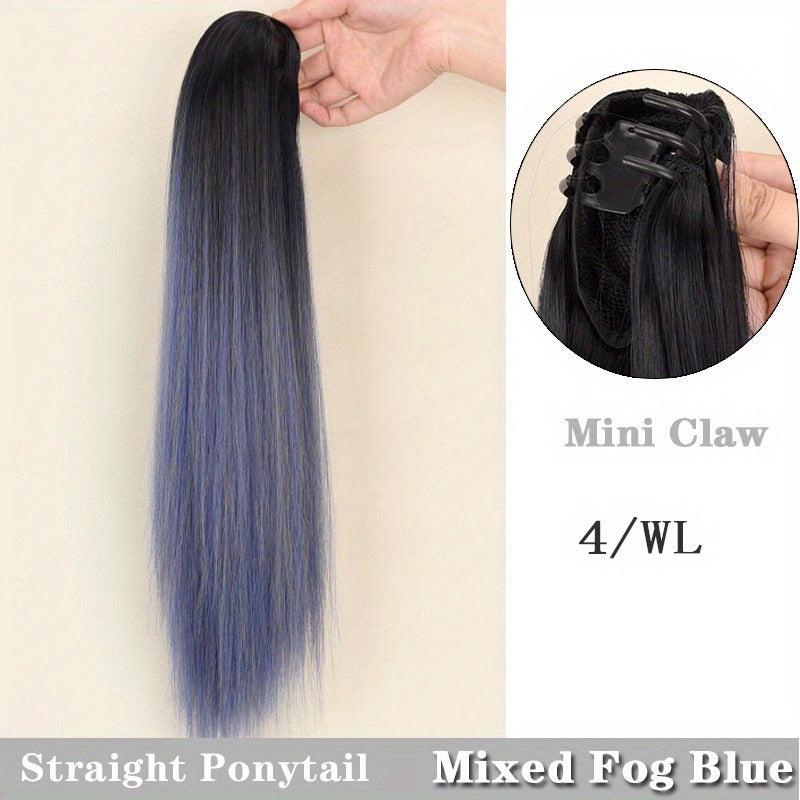 Ombre Straight Ponytail Extensions Mini Claw Clip In Synthetic Fiber Hairpieces