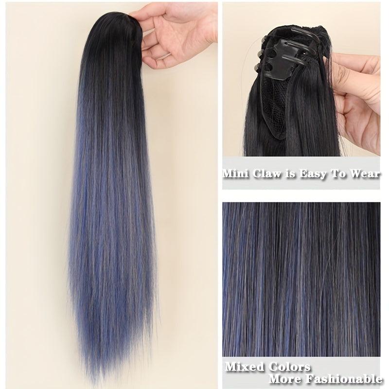 Ombre Straight Ponytail Extensions Mini Claw Clip In Synthetic Fiber Hairpieces