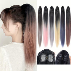Ombre Straight Ponytail Extensions Mini Claw Clip In Synthetic Fiber Hairpieces