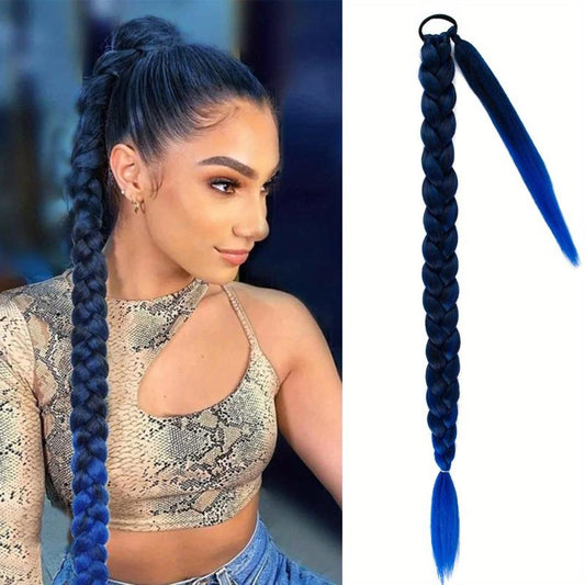 Straight Braided Ponytail Extensions Natural Synthetic Hair for Women