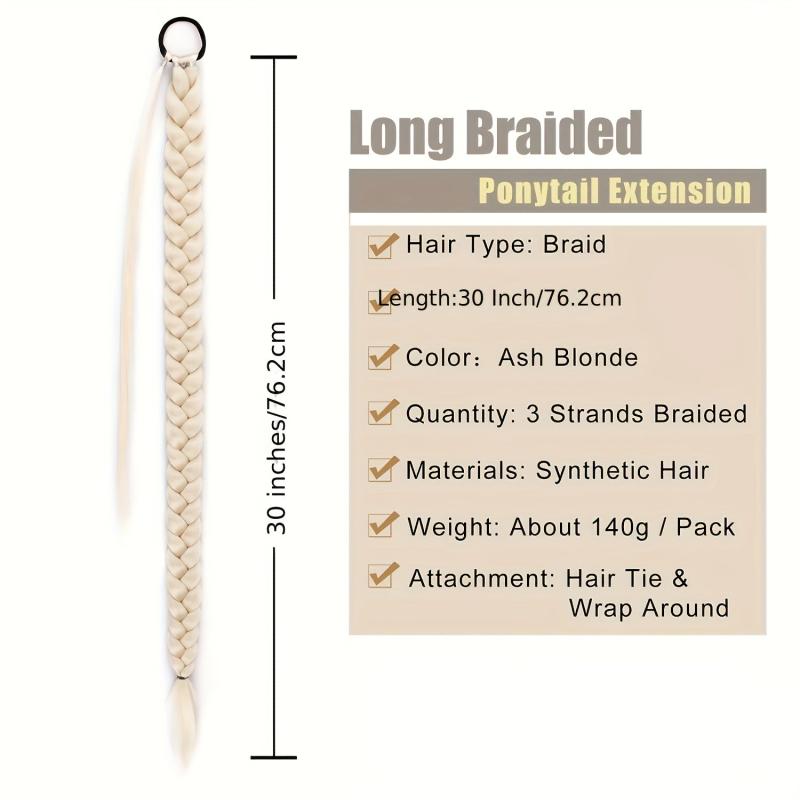 Straight Braided Ponytail Extensions Natural Synthetic Hair for Women