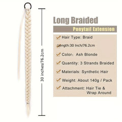 Straight Braided Ponytail Extensions Natural Synthetic Hair for Women