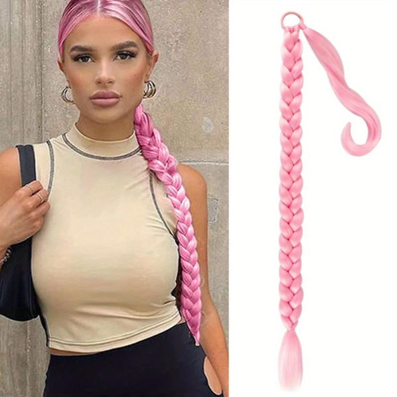 Straight Braided Ponytail Extensions Natural Synthetic Hair for Women