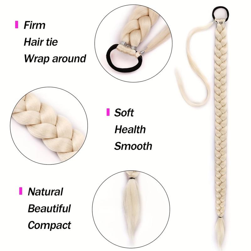 Straight Braided Ponytail Extensions Natural Synthetic Hair for Women