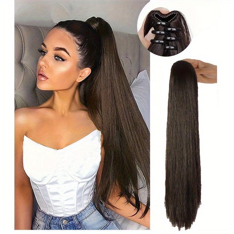 Long Synthetic Hair Extensions Straight Ponytail Clip Natural Looking Hairpieces
