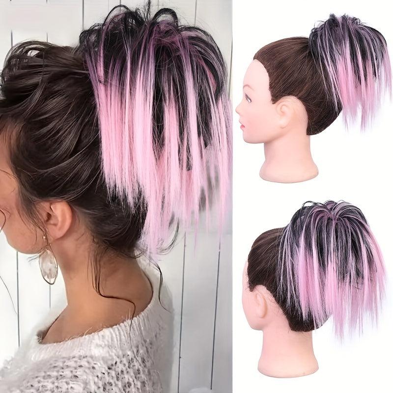 Messy Straight Hair Bun Extensions Chignon Scrunchy