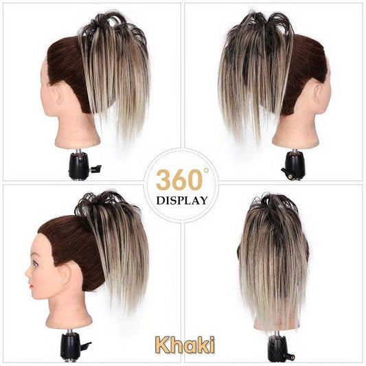 Messy Straight Hair Bun Extensions Chignon Scrunchy