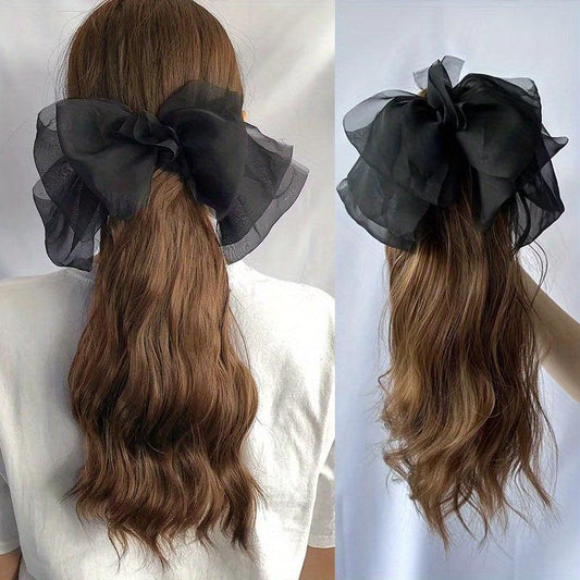 Detachable Bowknot Clip Ponytail Extensions Synthetic Hair 40-64 cm