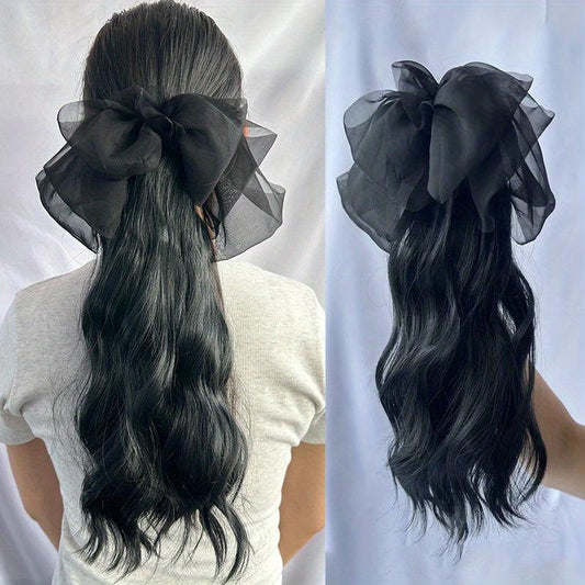 Detachable Bowknot Clip Ponytail Extensions Synthetic Hair 40-64 cm