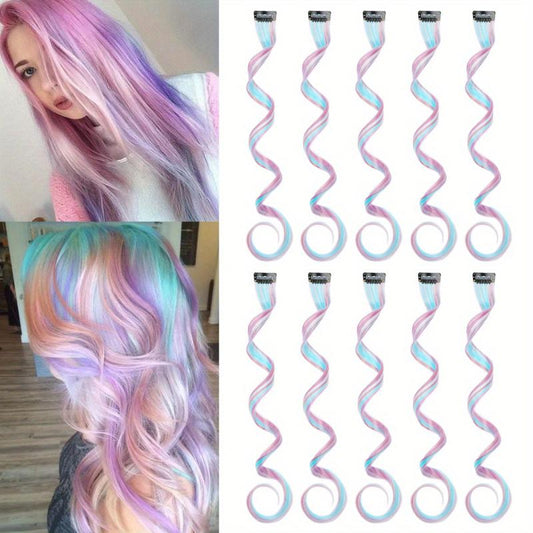 10pcs Long Curly Wavy Hair Pieces Y2K Party Highlights Clip In Hair Extensions
