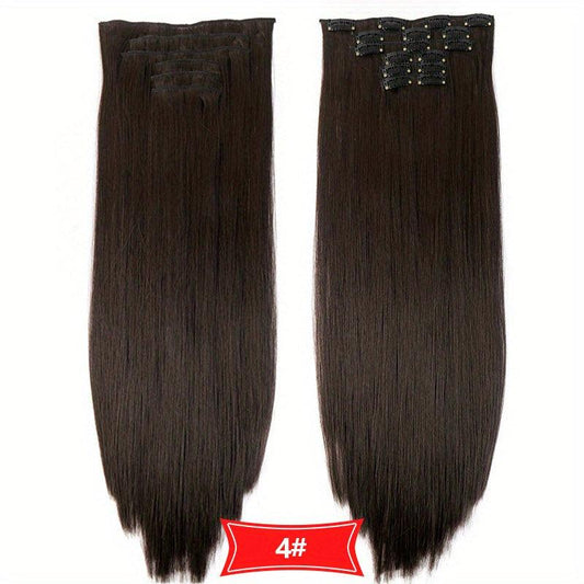 6pcs Straight Hair Extensions 16 Clips Synthetic Fiber Natural Hairpieces