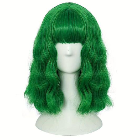 Multicolor Green Wavy Women's Wig for Halloween Christmas