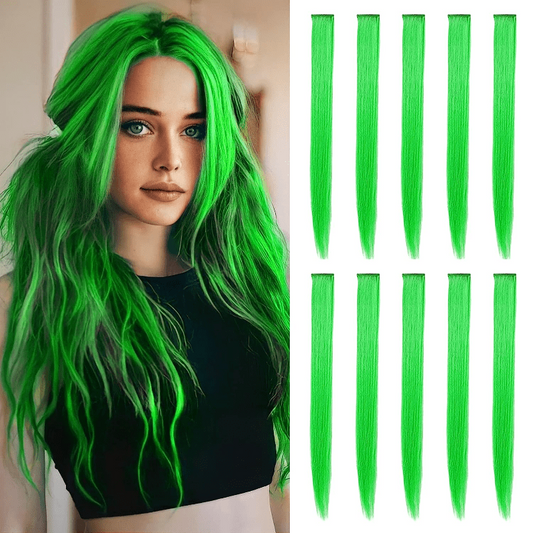 10pcs Colored Hair Extensions Clips Girls Party Highlight Synthetic Extensions