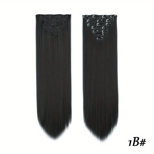 Brown Golden Mixed Colors Synthetic Hair Extensions Clip In 7 Pcs Set