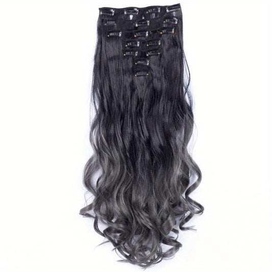 Ombre 7PCS Clip In Wavy Curly Hair Extensions 55-88cm Full Head Synthetic Fiber