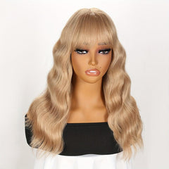 72 Cm Women's Curly Wig Water Wavy Wig With Bangs Mid Length Brown Wig